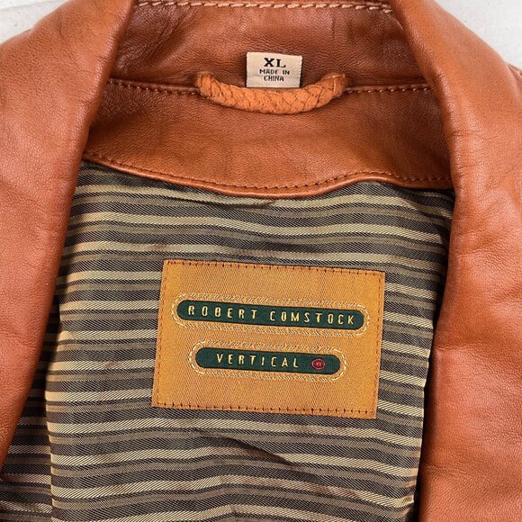 Robert Comstock Vertical Jacket Mens XLarge Brown Buttery Soft Leather Full Zip - Picture 6 of 13